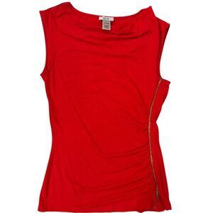 Cache vintage red sleeveless top with gold zipper detail